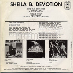 [Pochette de Seven lonely days "Siete dias solitarios" (SHEILA B. DEVOTION) - verso]