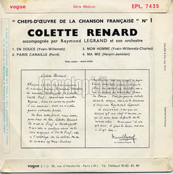 [Pochette de Les chefs d’œuvres de la chanson franaise (Colette RENARD) - verso]