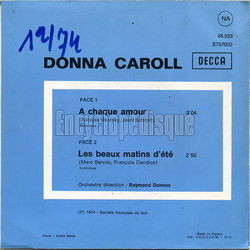 [Pochette de Les beaux matins d’t (Donna CAROLL) - verso]