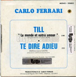 [Pochette de Till (Le monde et notre amour) (Carlo FERRARI) - verso]