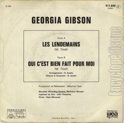 [Pochette de Les lendemains (Georgia GIBSON) - verso]