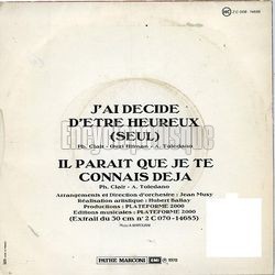 [Pochette de J’ai dcid d’tre heureux (Seul) (Avi TOLEDANO) - verso]