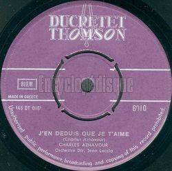 [Pochette de J’en dduis que je t’aime (Charles AZNAVOUR)]