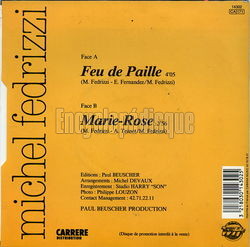 [Pochette de Feu de paille (Michel FEDRIZZI) - verso]