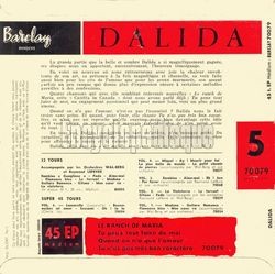 [Pochette de Le ranch de Maria - N5 (DALIDA) - verso]