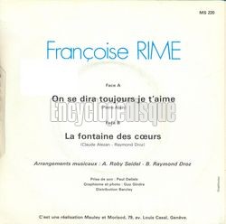 [Pochette de On se dira toujours je t’aime (Franoise RIME) - verso]