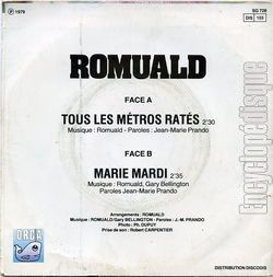 [Pochette de Tous les mtros rats (ROMUALD) - verso]