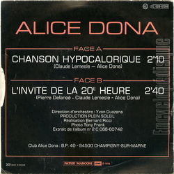 [Pochette de Chanson hypocalorique (Alice DONA) - verso]