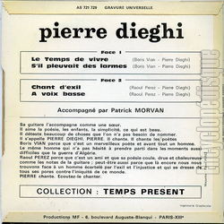 [Pochette de Chante Boris Vian et Raoul Perez (Pierre DIEGHI) - verso]