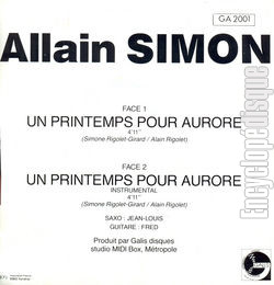 [Pochette de Un printemps pour Aurore (Allain SIMON) - verso]