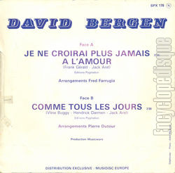 [Pochette de Je ne croirai plus jamais  l’amour (David BERGEN) - verso]