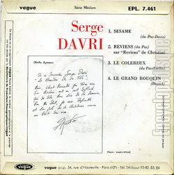 [Pochette de Ssame (Serge DAVRI) - verso]