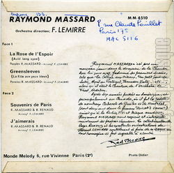 [Pochette de La rose de l’espoir (Raymond MASSARD) - verso]