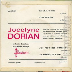 [Pochette de J’ai dj 19 ans (Jocelyne DORIAN) - verso]