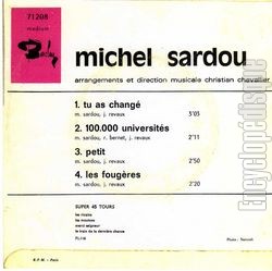 [Pochette de Tu as chang (Michel SARDOU) - verso]