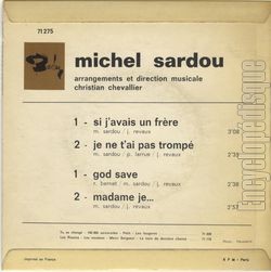 [Pochette de Si j’avais un frre (Michel SARDOU) - verso]