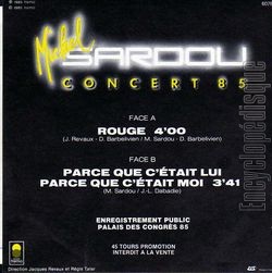 [Pochette de Rouge (Michel SARDOU) - verso]