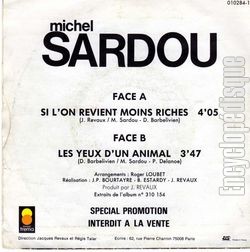 [Pochette de Si l’on revient moins riches (Michel SARDOU) - verso]