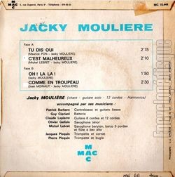 [Pochette de Tu dis oui (Jacky MOULIRE) - verso]