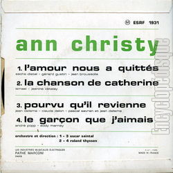 [Pochette de L’amour nous a quitts (Ann CHRISTY) - verso]