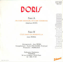 [Pochette de On s’aim’ douceur, on s’aim’ tendresse (DORIS) - verso]