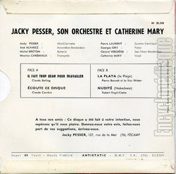 [Pochette de Il fait trop beau pour travailler (Jacky PESSER, son orchestre et Catherine MARY) - verso]