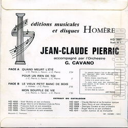 [Pochette de Quand meurt l’t (Jean-Claude PIERRIC) - verso]