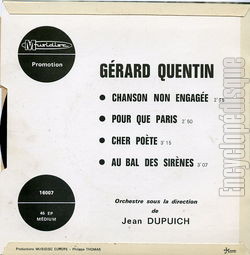 [Pochette de Chanson non engage (Grard QUENTIN) - verso]