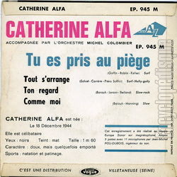 [Pochette de Tu es pris au pige (Catherine ALFA) - verso]