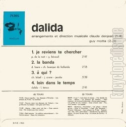 [Pochette de Je reviens te chercher (DALIDA) - verso]