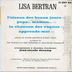 [Pochette de L’oiseau des beaux jours (Lisa BERTRAN) - verso]