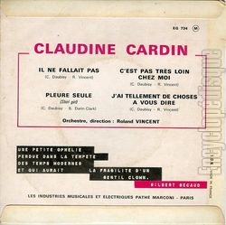 [Pochette de Pleure seule (Claudine CARDIN) - verso]