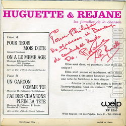 [Pochette de Pour trois mois d’t (HUGUETTE et RJANE) - verso]