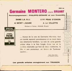 [Pochette de Chante 4 succs bouleversants d’Aristide Bruant (Germaine MONTERO) - verso]