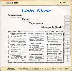 [Pochette de Tu me donnes (Claire NICOLE) - verso]