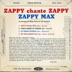 [Pochette de Zappy chante Zappy (ZAPPY MAX) - verso]