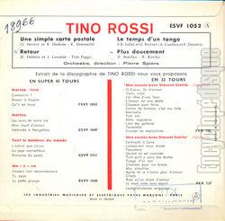 [Pochette de Une simple carte postale (Tino ROSSI) - verso]