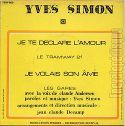 [Pochette de Je te dclare l’amour (Yves SIMON) - verso]