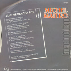 [Pochette de Elle me rendra fou (Michel MAITRO) - verso]