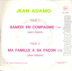 [Pochette de Samedi en compagnie (Jean ADAMO) - verso]