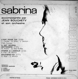 [Pochette de C’est pour toi (SABRINA) - verso]