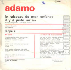 [Pochette de Le ruisseau de mon enfance (Salvatore ADAMO) - verso]