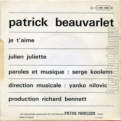 [Pochette de Je t’aime (Patrick BEAUVARLET et MARIE) - verso]