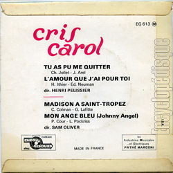 [Pochette de L’amour que j’ai pour toi (Cris CAROL) - verso]