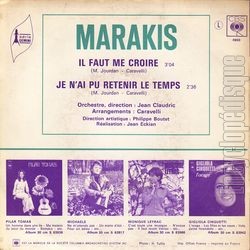 [Pochette de Il faut me croire (MARAKIS) - verso]