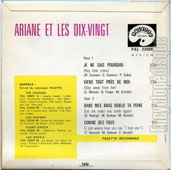 [Pochette de Je ne sais pourquoi (ARIANE et les  DIX-VINGT) - verso]