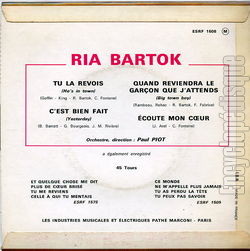 [Pochette de Tu la revois (Ria BARTOK) - verso]