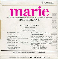 [Pochette de Vivre, laissez-vivre (MARIE (alias de Marie-France DUFOUR)) - verso]