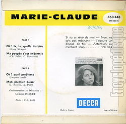 [Pochette de Oh ! La la, quelle histoire (MARIE-CLAUDE) - verso]