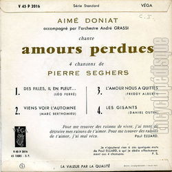 [Pochette de Amours perdues (Aim DONIAT) - verso]